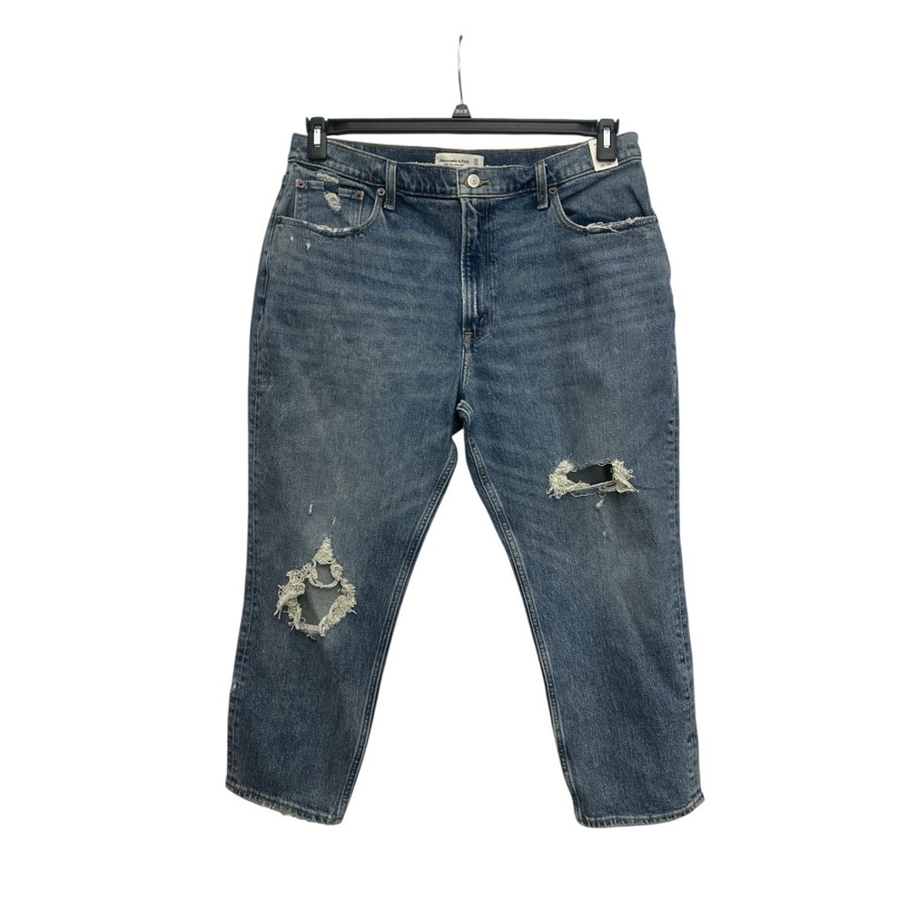 Abercrombie And Fitch High Rise Mom Jeans Size 33 / 16S Distressed Denim NWT